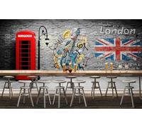 XLMING Rouge Cabine Téléphonique Mur De Briques Abstrait Instrument De Musique Papier Peint 3D Soie De Luxe Intissé Bureau Salle à Manger Canapé Chambre Salon TV Mural Décoratif-200cm×140cm