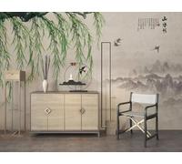 XLMING Saules Hirondelles Lavis D'Encre Sommets Montagneux Art Papier Peint 3D Soie De Luxe Intissé Bureau Salle à Manger Canapé Chambre Salon TV Mural Décoratif-430cm×300cm