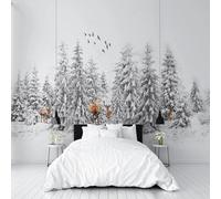 XLMING Scène De Neige De Forêt D'Hiver Peinte À La Main Avec Des Wapitis 3D Papier Peint Texture Soyeuse Intissé Salle à Manger Bureau D'étude Canapé Chambre Salon TV Mur-400cm×280cm