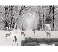XLMING Scène Hivernale Éthérée Avec Renne Et Neige Dans La Forêt Papier Peint 3D Soie De Luxe Intissé Bureau Salle à Manger Canapé Chambre Salon TV Mural Décoratif-400cm×280cm