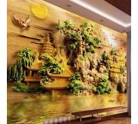 XLMING Sculpture En Relief Architecture Montagnes Eau Bateau 3D Papier Peint Texture Soyeuse Intissé Salle à Manger Bureau D'étude Canapé Chambre Salon TV Mur-150cm×105cm