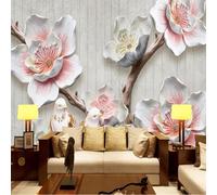 XLMING Sculpture En Relief Branches Rose Fleurs Petits Oiseaux 3D Papier Peint Luxe Décoration Manger Adulte Intérieure Salon Canapé Chambre Fond TV Mur-300cm×210cm