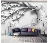XLMING Sculpture En Relief Élan Fleurs Oiseaux En Vol Individualité 3D Papier Peint Texture Soyeuse Intissé Salle à Manger Bureau D'étude Canapé Chambre Salon TV Mur-430cm×300cm