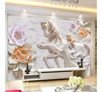 XLMING Sculpture En Relief Fleurs Personnages Animaux Chevaux 3D Papier Peint Luxe Décoration Manger Adulte Intérieure Salon Canapé Chambre Fond TV Mur-250cm×170cm
