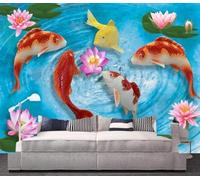 XLMING Sculpture En Relief Lotus Petits Poissons Eau Bleue Du Lac 3D Papier Peint Premium Texturé Soie Bureau Salle à Manger Salon Chambre Coucher Canapé TV Mur-400cm×280cm