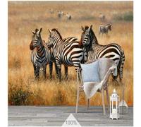 XLMING Sculpture Rétro Automne Profond Prairie Zèbre Animaux 3D Papier Peint Texture Soyeuse Intissé Salle à Manger Bureau D'étude Canapé Chambre Salon TV Mur-350cm×256cm