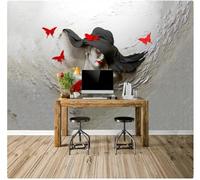 XLMING Simple Beau Relief Belle Femme Papillon Papier Peint 3D Soie De Luxe Intissé Bureau Salle à Manger Canapé Chambre Salon TV Mural Décoratif-350cm×256cm
