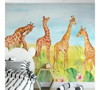 XLMING Simple Cartoon Girafe Papillon Vert Plantes 3D Papier Peint Premium Texturé Soie Bureau Salle à Manger Salon Chambre Coucher Canapé TV Mur-150cm×105cm