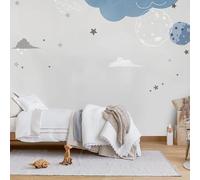XLMING Simple Cartoon Grey Planet Stars Stars Clouds Papier Peint 3D Soie Texturée Haut De Gamme Salon Canapé Chambre À Coucher Salle Manger Murale-150cm×105cm