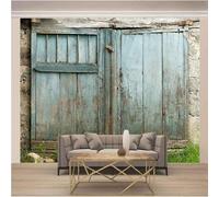 XLMING Simple Cubic Retro Blue Wooden Door 3D Papier Peint Luxe Décoration Manger Adulte Intérieure Salon Canapé Chambre Fond TV Mur-300cm×210cm