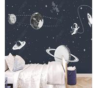 XLMING Simple Dessiné À La Main Art Espace Planète Fusée 3D Papier Peint Texture Soyeuse Intissé Salle à Manger Bureau D'étude Canapé Chambre Salon TV Mur-430cm×300cm