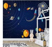 XLMING Simple Féérique Fusée Ciel Étoilé Cartoon Espace Planète 3D Papier Peint Texture Soyeuse Intissé Salle à Manger Bureau D'étude Canapé Chambre Salon TV Mur-150cm×105cm