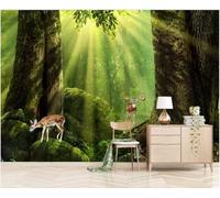 XLMING Simple Fresh Aesthetic Sunny Forest Elk 3D Papier Peint Premium Texturé Soie Bureau Salle à Manger Salon Chambre Coucher Canapé TV Mur-350cm×256cm