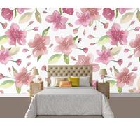 XLMING Simple Hand Drawn Green Leaves Pink Flowers Papier Peint 3D Soie Texturée Haut De Gamme Salon Canapé Chambre À Coucher Salle Manger Murale-400cm×280cm
