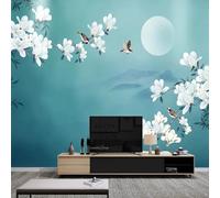 XLMING Simple Moon Branches Flowers Birds 3D Papier Peint Premium Texturé Soie Bureau Salle à Manger Salon Chambre Coucher Canapé TV Mur-150cm×105cm