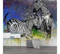 XLMING Simple Original Artistique Aquarelle Zèbre Mur De Briques 3D Papier Peint Texture Soyeuse Intissé Salle à Manger Bureau D'étude Canapé Chambre Salon TV Mur-150cm×105cm