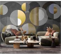 XLMING Simple Stéréo Géométrique Cercle Gris Or Papier Peint 3D Soie De Luxe Intissé Bureau Salle à Manger Canapé Chambre Salon TV Mural Décoratif-300cm×210cm