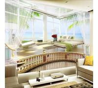 XLMING Simple Window Fresh Sea View Tree Papier Peint 3D Soie Texturée Haut De Gamme Salon Canapé Chambre À Coucher Salle Manger Murale-150cm×105cm