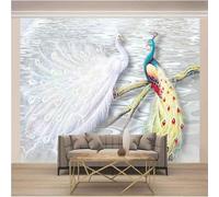 XLMING Simplicité Cubique Blanc Animal Paon 3D Papier Peint Luxe Décoration Manger Adulte Intérieure Salon Canapé Chambre Fond TV Mur-300cm×210cm