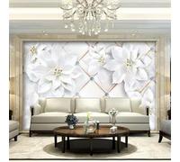 XLMING Simplicité Géométrie Fleurs Blanches En Relief 3D Papier Peint Luxe Décoration Manger Adulte Intérieure Salon Canapé Chambre Fond TV Mur-400cm×280cm