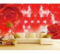 XLMING Simplicité Relief Rouge Roses Géométrie 3D Papier Peint Luxe Décoration Manger Adulte Intérieure Salon Canapé Chambre Fond TV Mur-430cm×300cm