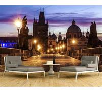XLMING Soir Belle Architecture Chateau Rue Lumiere 3D Papier Peint Texture Soyeuse Intissé Salle à Manger Bureau D'étude Canapé Chambre Salon TV Mur-430cm×300cm