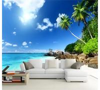 XLMING Soleil Plage Bleu Mer Cocotiers Vue Sur La Mer 3D Papier Peint Texture Soyeuse Intissé Salle à Manger Bureau D'étude Canapé Chambre Salon TV Mur-300cm×210cm