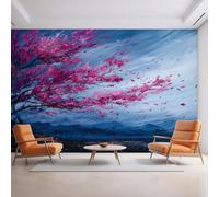 XLMING Sommets De Montagnes Peints À L'Encre Bleue Et Fleurs Roses 3D Papier Peint Premium Texturé Soie Bureau Salle à Manger Salon Chambre Coucher Canapé TV Mur-200cm×140cm