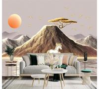 XLMING Sommets Dorés Coucher De Soleil Cheval Blanc Oiseaux En Vol Paysage 3D Papier Peint Premium Texturé Soie Bureau Salle à Manger Salon Chambre Coucher Canapé TV Mur-430cm×300cm
