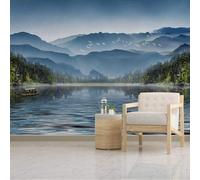 XLMING Sommets Montagneux Bois Lacs Oiseaux En Vol Petits Bateaux Papier Peint 3D Soie Texturée Haut De Gamme Salon Canapé Chambre À Coucher Salle Manger Murale-300cm×210cm