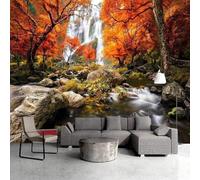 XLMING Sommets Montagneux Cascade Rouge Forêt Ruisseau Papier Peint 3D Soie De Luxe Intissé Bureau Salle à Manger Canapé Chambre Salon TV Mural Décoratif-200cm×140cm