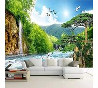 XLMING Sommets Montagneux Forêt Cascade Oiseaux En Vol Paysage 3D Papier Peint Texture Soyeuse Intissé Salle à Manger Bureau D'étude Canapé Chambre Salon TV Mur-300cm×210cm