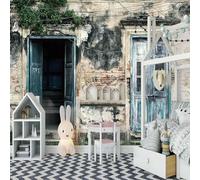 XLMING Stéréo Architecture Rétro Porte En Bois Jardinage 3D Papier Peint Luxe Décoration Manger Adulte Intérieure Salon Canapé Chambre Fond TV Mur-300cm×210cm