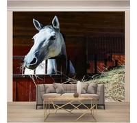 XLMING Stéréo Cheval Blanc Simple Animal Grain De Bois 3D Papier Peint Luxe Décoration Manger Adulte Intérieure Salon Canapé Chambre Fond TV Mur-400cm×280cm