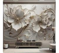 XLMING Stereo Embossed White Flower Art 3D Papier Peint Luxe Décoration Manger Adulte Intérieure Salon Canapé Chambre Fond TV Mur-350cm×256cm
