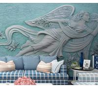 XLMING Stéréo Relief Art Anges Belles Fleurs 3D Papier Peint Texture Soyeuse Intissé Salle à Manger Bureau D'étude Canapé Chambre Salon TV Mur-350cm×256cm