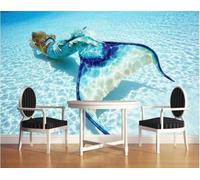 XLMING Stéréo Substrat Fond Monde Océan Sirène 3D Papier Peint Texture Soyeuse Intissé Salle à Manger Bureau D'étude Canapé Chambre Salon TV Mur-250cm×170cm
