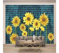 XLMING Stereo Sunflower Blue Brick Wall Art 3D Papier Peint Luxe Décoration Manger Adulte Intérieure Salon Canapé Chambre Fond TV Mur-200cm×140cm