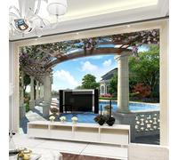 XLMING Stéréogramme Architecture Couloir Fleurs Lianes 3D Papier Peint Luxe Décoration Manger Adulte Intérieure Salon Canapé Chambre Fond TV Mur-350cm×256cm