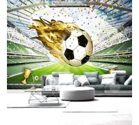 XLMING Stéréoscopie Art Vert Football Stade Trophée Football 3D Papier Peint Texture Soyeuse Intissé Salle à Manger Bureau D'étude Canapé Chambre Salon TV Mur-200cm×140cm