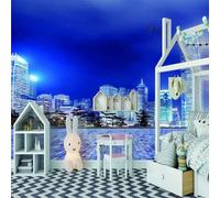 XLMING Stéréoscopie Des Arbres De L'Architecture Du Ciel Bleu Papier Peint 3D Soie Texturée Haut De Gamme Salon Canapé Chambre À Coucher Salle Manger Murale-350cm×256cm