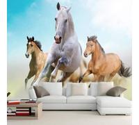 XLMING Stéréoscopique Minimaliste Magnifique Ciel Bleu Chevaux Au Galop 3D Papier Peint Texture Soyeuse Intissé Salle à Manger Bureau D'étude Canapé Chambre Salon TV Mur-150cm×105cm