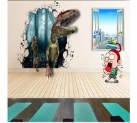 XLMING Structure En Relief Cartoon Dinosaures Forêt Fenêtre Ville 3D Papier Peint Texture Soyeuse Intissé Salle à Manger Bureau D'étude Canapé Chambre Salon TV Mur-250cm×170cm