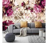 XLMING Structure En Relief Luxe Peint À La Main Couleurs Fleurs Coussin 3D Papier Peint Premium Texturé Soie Bureau Salle à Manger Salon Chambre Coucher Canapé TV Mur-430cm×300cm