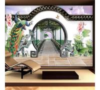 XLMING Structure En Relief Paon Fleurs Oiseaux Volants Couloir 3D Papier Peint Luxe Décoration Manger Adulte Intérieure Salon Canapé Chambre Fond TV Mur-200cm×140cm