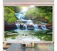 XLMING Structure En Relief Vert Plantes Cascade Animaux 3D Papier Peint Luxe Décoration Manger Adulte Intérieure Salon Canapé Chambre Fond TV Mur-300cm×210cm