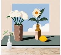 XLMING Style Minimaliste Vase Fleurs Citron Ciel Bleu 3D Papier Peint Premium Texturé Soie Bureau Salle à Manger Salon Chambre Coucher Canapé TV Mur-300cm×210cm