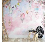 XLMING Superbe Nuage Rose Dessiné À La Main Fleur De Montgolfière Papier Peint 3D Soie De Luxe Intissé Bureau Salle à Manger Canapé Chambre Salon TV Mural Décoratif-150cm×105cm