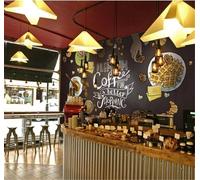 XLMING Tableau Noir Dessiné À La Main Café Dessert Gâteau 3D Papier Peint Premium Texturé Soie Bureau Salle à Manger Salon Chambre Coucher Canapé TV Mur-400cm×280cm