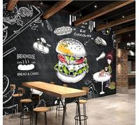 XLMING Tableau Noir Dessiné À La Main Hamburger Frites Restaurant Fast Food 3D Papier Peint Premium Texturé Soie Bureau Salle à Manger Salon Chambre Coucher Canapé TV Mur-200cm×140cm